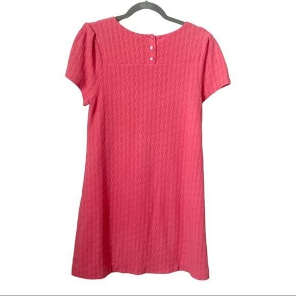 Anthropologie Maeve Coral Diamond Patterned Puff Short Sleeve Shift Dress - Picture 2 of 9